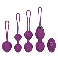 Playbird® - Bekkenbodemtrainer XL paars - set van 4 met afstandsbediening - kegel balls