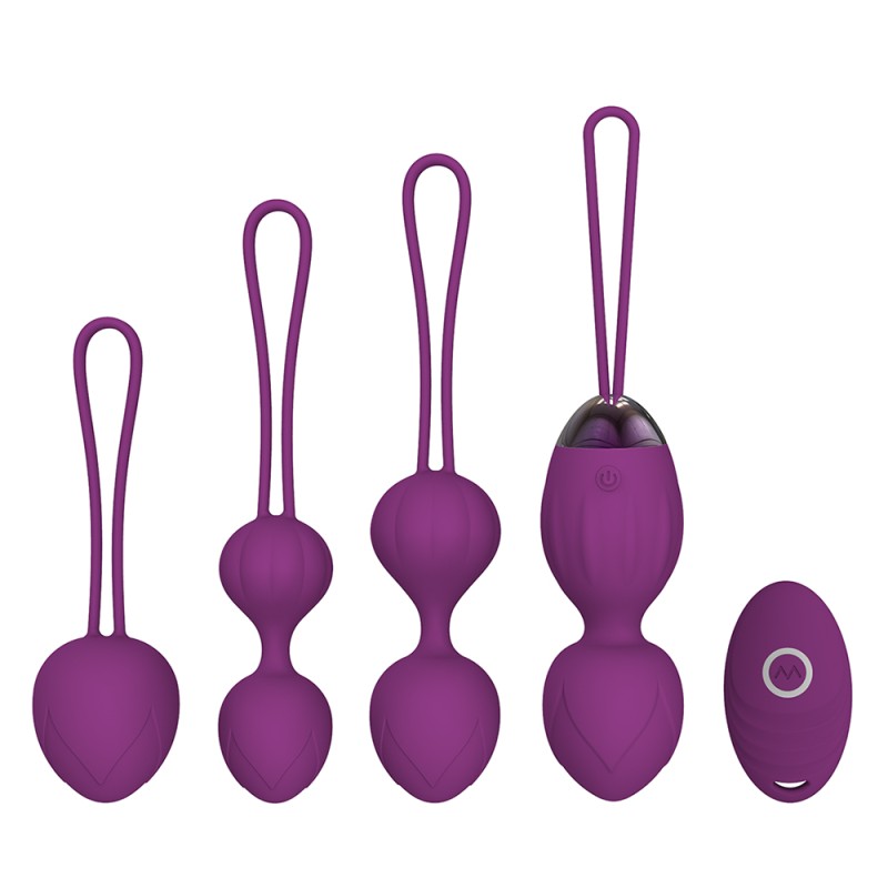 Playbird® - Bekkenbodemtrainer XL paars - set van 4 met afstandsbediening - kegel balls